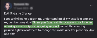 Creator thanking Dan and the Passion.io team