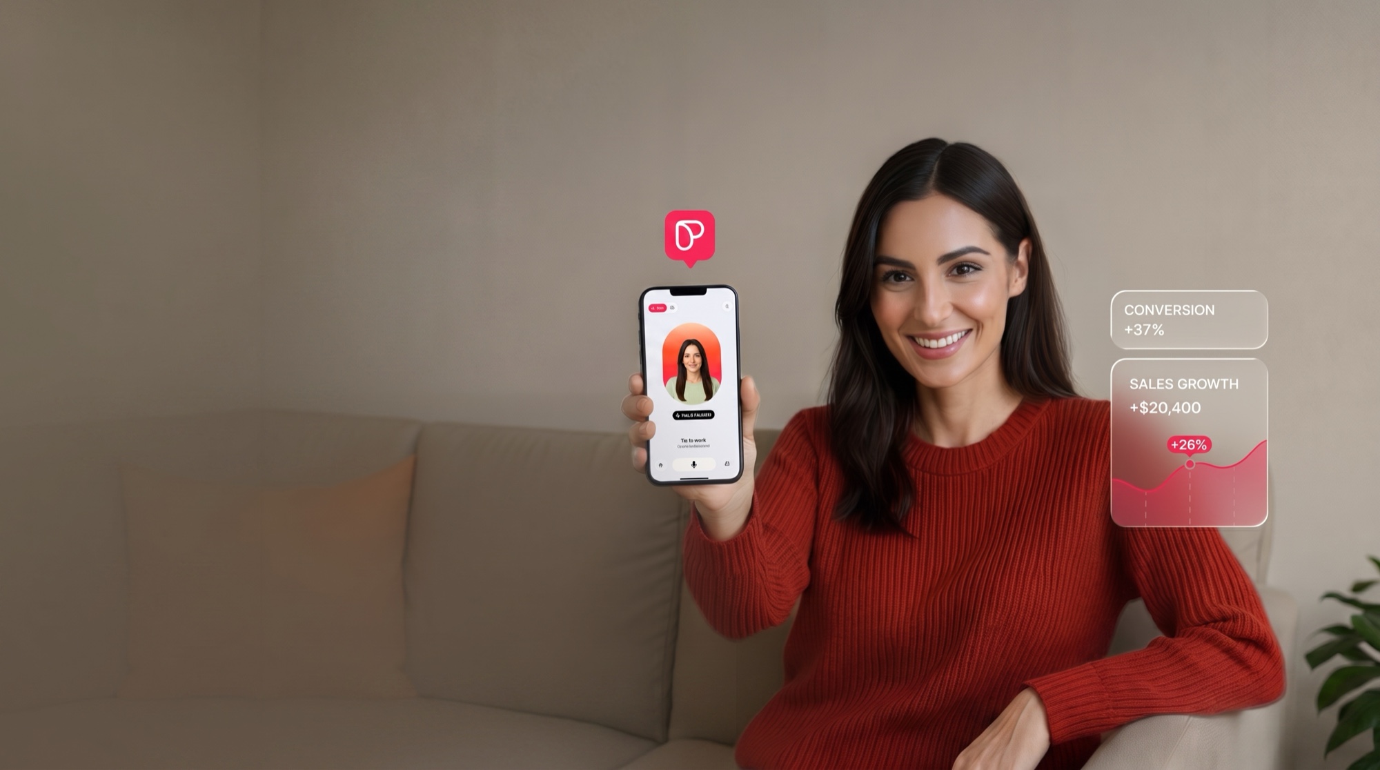 Creator holding up her branded Passion.io app